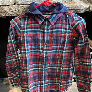 Lands End Boys Hooded Plaid Flannel Hoodie, NWT